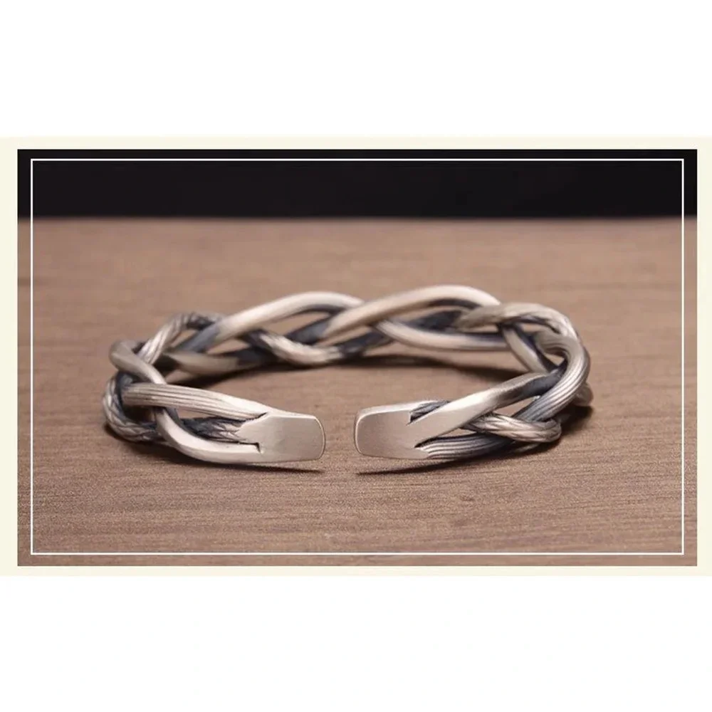 NEW Lg Unisex‎ Solid Twist 925 Sterling Silver Bracelet, Adjustable